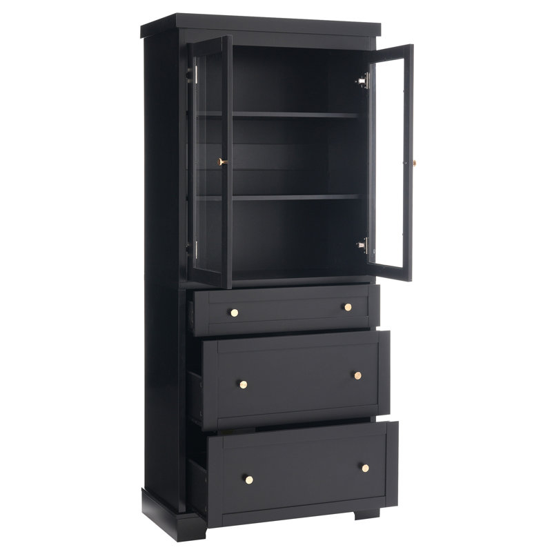 Modern High Freestanding Tall Bathroom Cabinet – Stylish Storage With 2 Adjustable Shelves, 3 Drawers And Soft Close Glass Doors