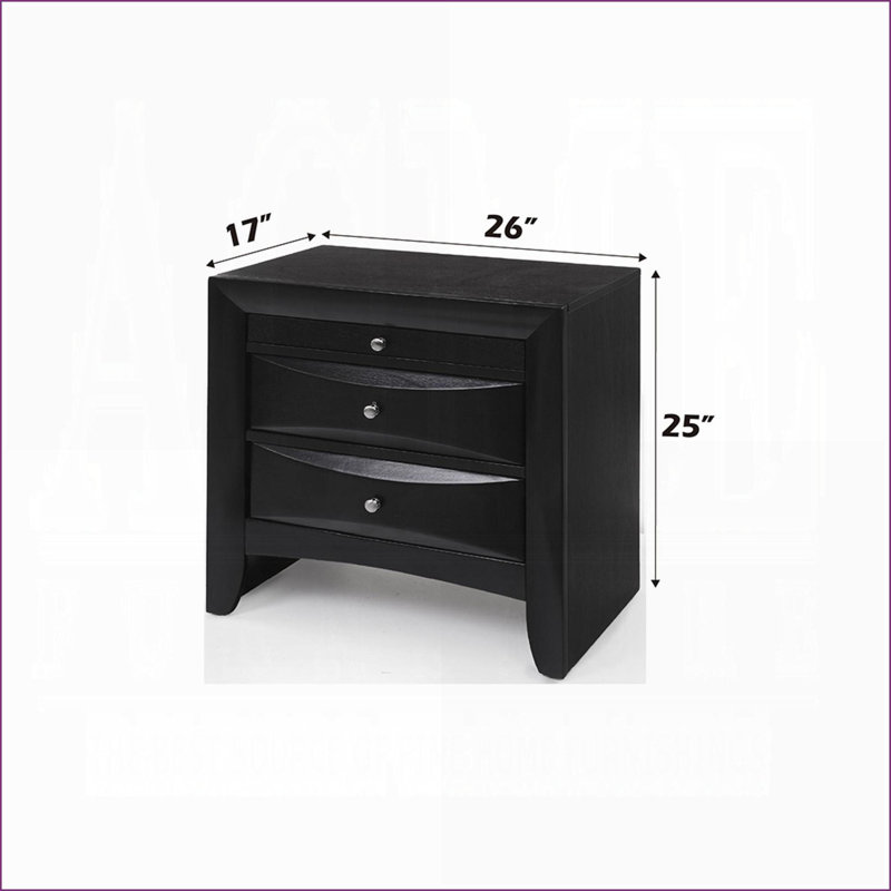 Table de chevet moderne en bois noir avec 2 tiroirs Plateau coulissant, Noir