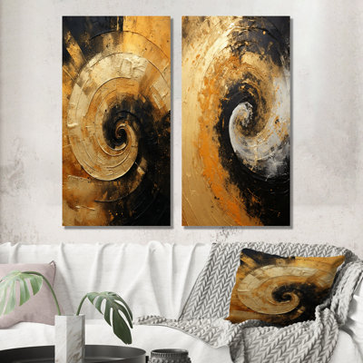 Or noir, mirage du désert en spirale - ensemble de 2 reproductions d'art abstrait en spirale