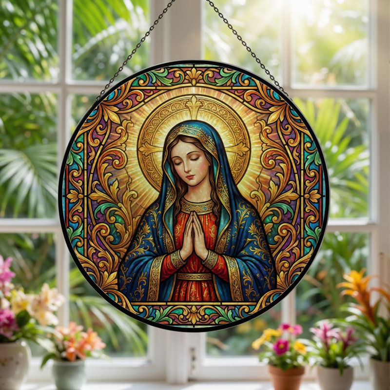 Panneau de vitrail d'art religieuse ， 7,8 H, H 7,8 po