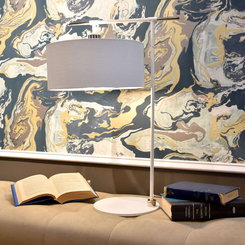 Santistevan Metal Desk Lamp, White/Polished Nickel