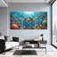 Animaux, tortues de mer, récifs coralliens, poissons, lumière du soleil, ensemble de 3 impressions sur toile-1628710487