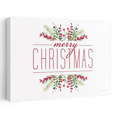 Merry Christmas - Contemporary Merry Christmas Text Holiday Greenery Red And Green Color Scheme Art