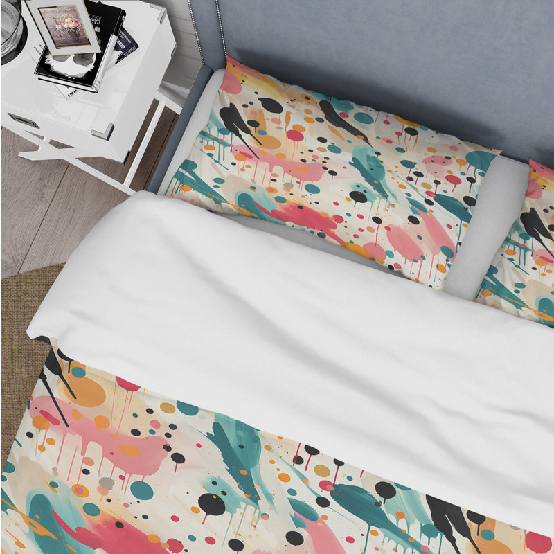 Ensemble de housse de couette à pois multicolores Dance I, Housse de couette pour très grand lit et 2 très