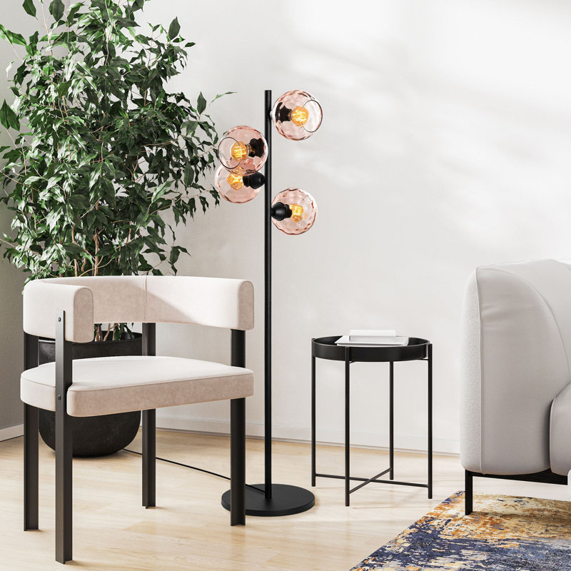 Modern Industrial Floor Lamp with Metal Body & Glass Cap, 14.2 x 14.2 x 53.1 inches | Socket Type: 4 x E27 Max 40W (Bulb Not Included) | Stylish Black Color, Perfect for Living Room & Office Decor