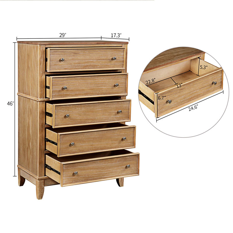 Commode 5 tiroirs Bottesford, Naturel