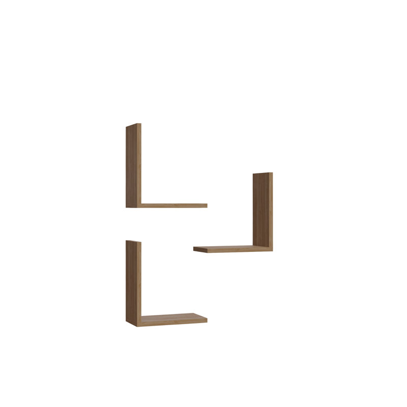 Alista 3 Piece L-Shaped Floating Shelf, Oak