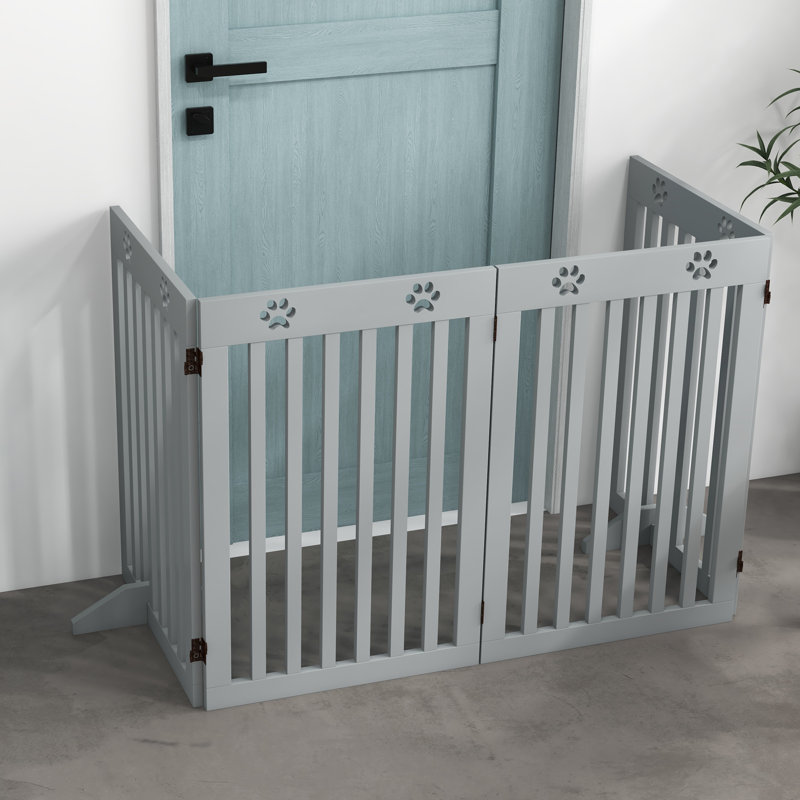 Tucker Murphy Pet™ 80" Extra Wide Freestanding Pet Gate Dog Barrier Folding Safety Fence With 4 Panel Support Feet For Doorway Stairs Light Grey