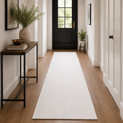 Tapis de couloir beige en soie et bambou tissé à la main | Tapis de couloir Modern