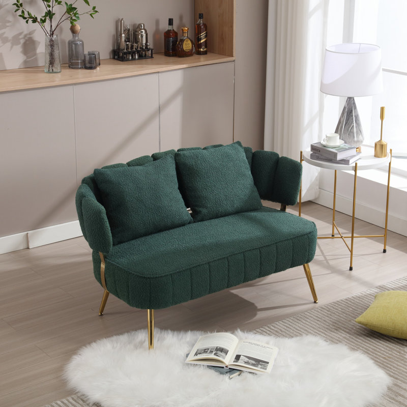 Causeuse en tissu Donneta Boucle, Velours émeraude
