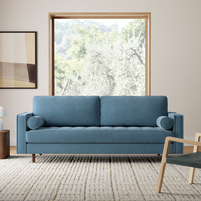 Pritchett 84" Upholstered Sofa, Bella Ocean Performance Velvet