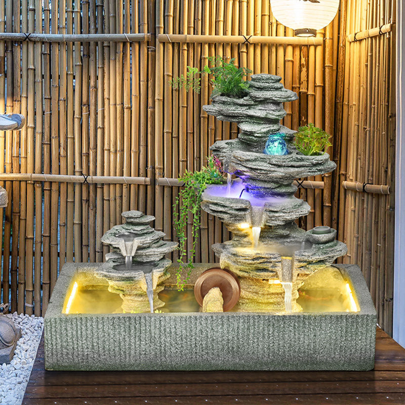 62.99"Exterior decorative items featuring artificial mountains and flowing water, 44.09in H x 42.91in W x 23.62in D