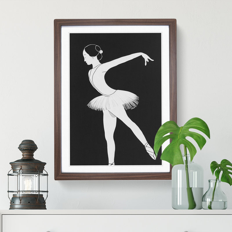 Monochrome Ballerina No.4 - Wall Art, 34cm H x 25cm W x 2cm D, Walnut Framed