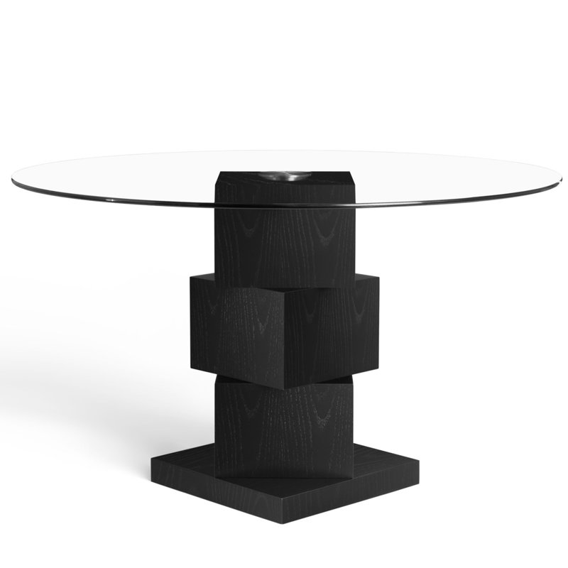 Black Tempered Glass Kitchen Table With Spacious Leg Space Round Lacquered Dining 10mm Thick Top