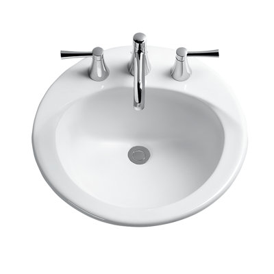 Lavabo de salle de bain encastré rond à rebord automatique TOTO® Ultimate® avec robinets centraux 8 po Ce FiONtect ™, blanc coton