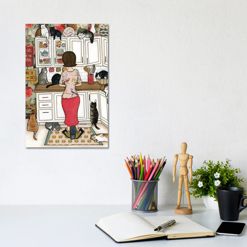 « Feed the Cats » par Jamie Morath-impression, Pas de tapis, Toile tendue, H 12 po x l 8 po x P 0,75 po