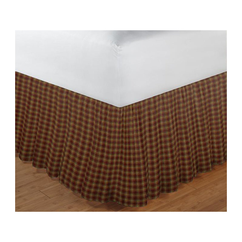 Tan And Gold Rustic Checks Ruffled Bed Skirt, Twin