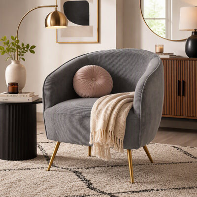 Chaise d'appoint en velours côtelé avec pieds en métal doré, fauteuil rembourré moderne pour le confort du salon et de la chambre à coucher