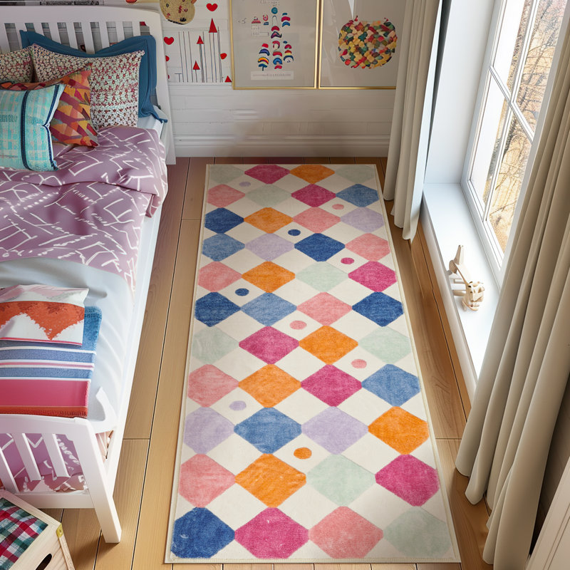 Colorful Diamond for Kids Washable Non-slip Rug Berries on Cream, Runner 2' x 5', Berries on Cream