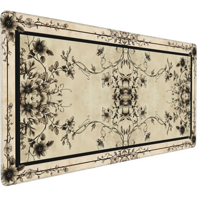 Floral Aesthetic Rose Gaming Mouse Pad, Earth Black Rug Desk Mat with Anti-Slip Base & Stitched Edges, Computer Keyboard & Laptop Pad, 27.5" x 12" in in Workstation Accessories