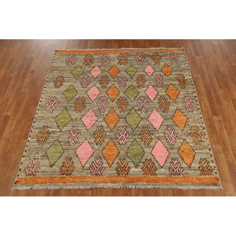 Tapis carré géométrique en laine marocain 6 x 6