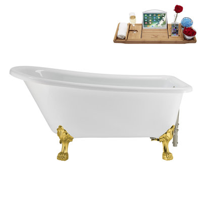 58" Streamlin Clawfoot Tub,Tray,Drain, Clawfeet