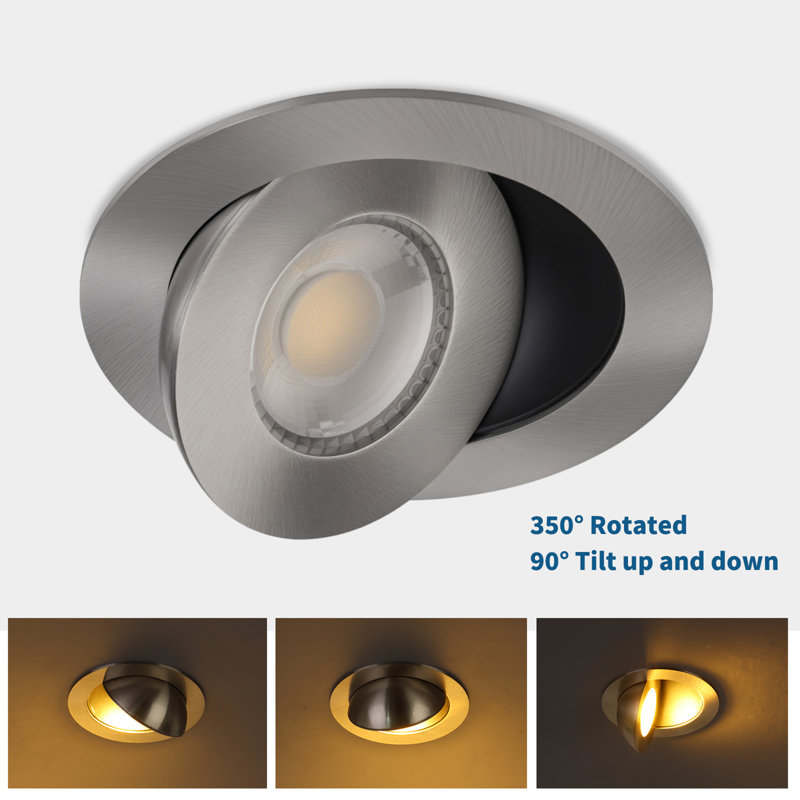 Éclairage encastré à cardan de 4 po, rotation à 350 ° et inclinaison de 90 °, éclairage encastré à intensité variable de 5 carats avec boîte en J (paquet de 6)