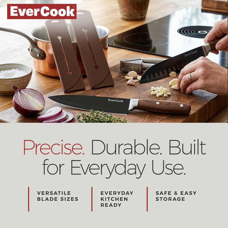 Ensemble de couteaux de cuisine 4 pièces EverCook avec fourreaux à lame, acier inoxydable noir 2,0 mm