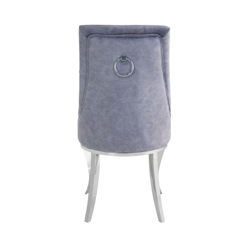 Gray Tufted Upholstered Side Chair with Metal Legs