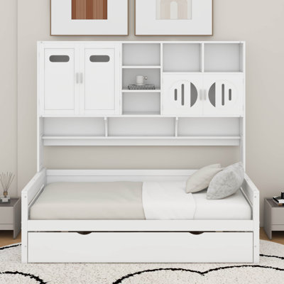 Lit de jour simple en bois avec lit gigogne et armoire