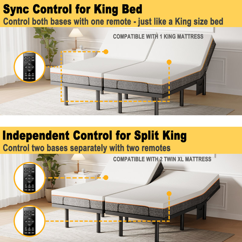 Iduna Adjustable Bed Frame with Massage ,Wireless Remote Adjustable Base Zero Gravity & Anti-Snore Modes Under Bed Lighting, 4 USB Ports