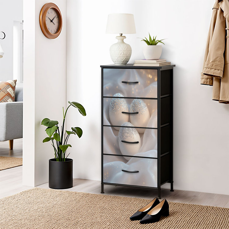 4 Drawer Dresser for Bedroom, Narrow Chest of Drawers, Wooden Top and Study Iron Frame 18"x37.5"-(WxH)