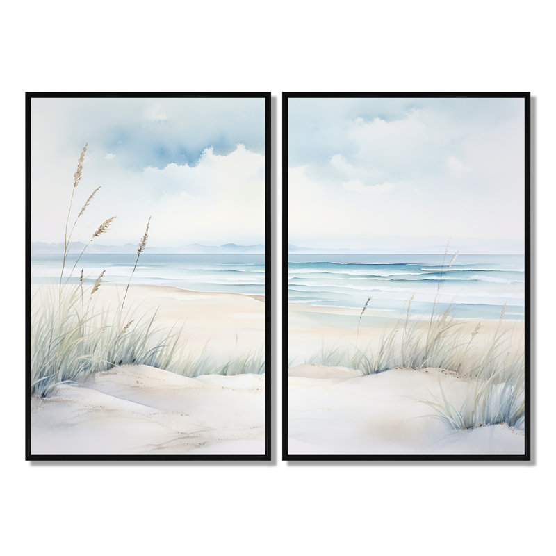«Soft Color Beach Horizon III», art mural nautique, 36" H x 48" W, Impression encadrée flottante, Black