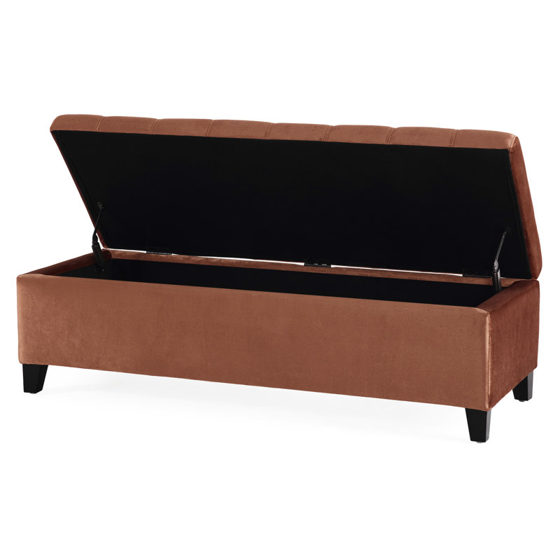 Dark Brown Legged Bench With Storage, Velvet Upholstery, 26.68 Lb Weight Storage Seat , Legs, Weight, Spacious Compartment