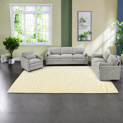 Modern Chenille Sofas Set, Plush Oversized Double Cushion, Light Grey Living Room Style