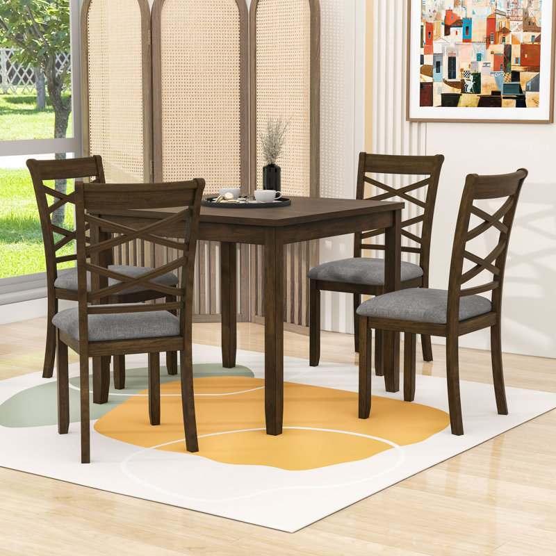 Ensemble de table de salle à manger moderne en bois 5 pièces avec table carrée et 4 chaises rembourrées