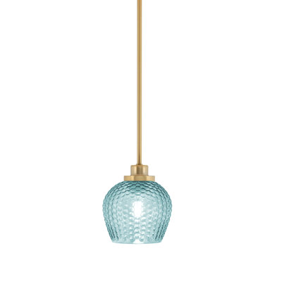 Mini-luminaire suspendu Scituate en laiton New Age, verre turquoise 6 po