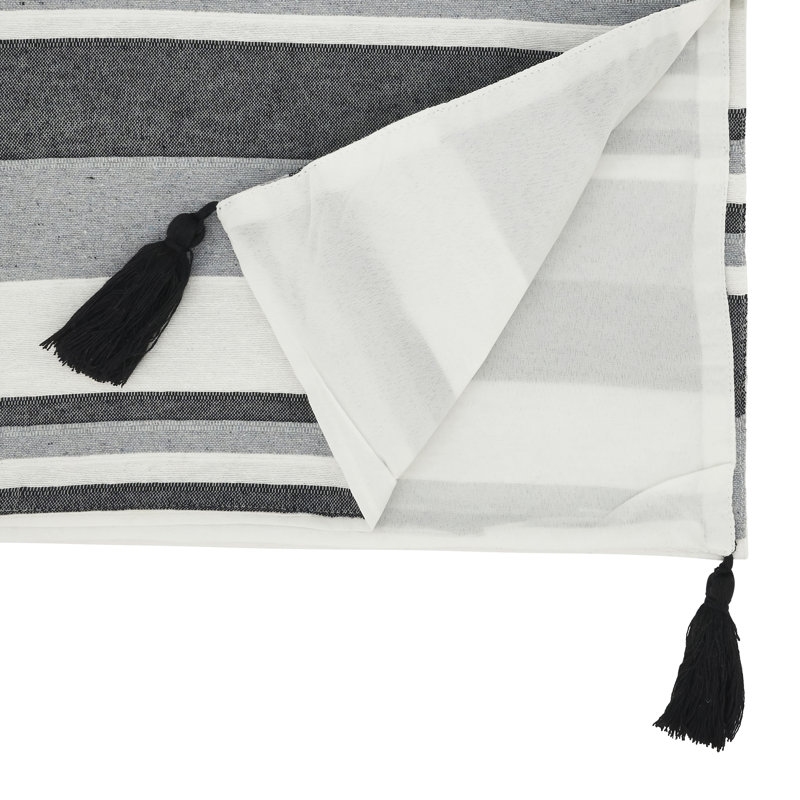 Gray and White Striped Cotton Table Runner with Tassels