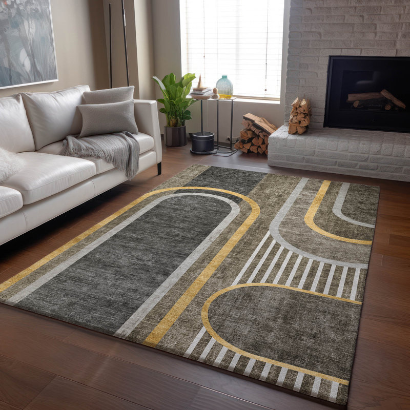 Premium Machine Washable Cerrito AMF532 Taupe Rug, Rectangle 8' x 10'