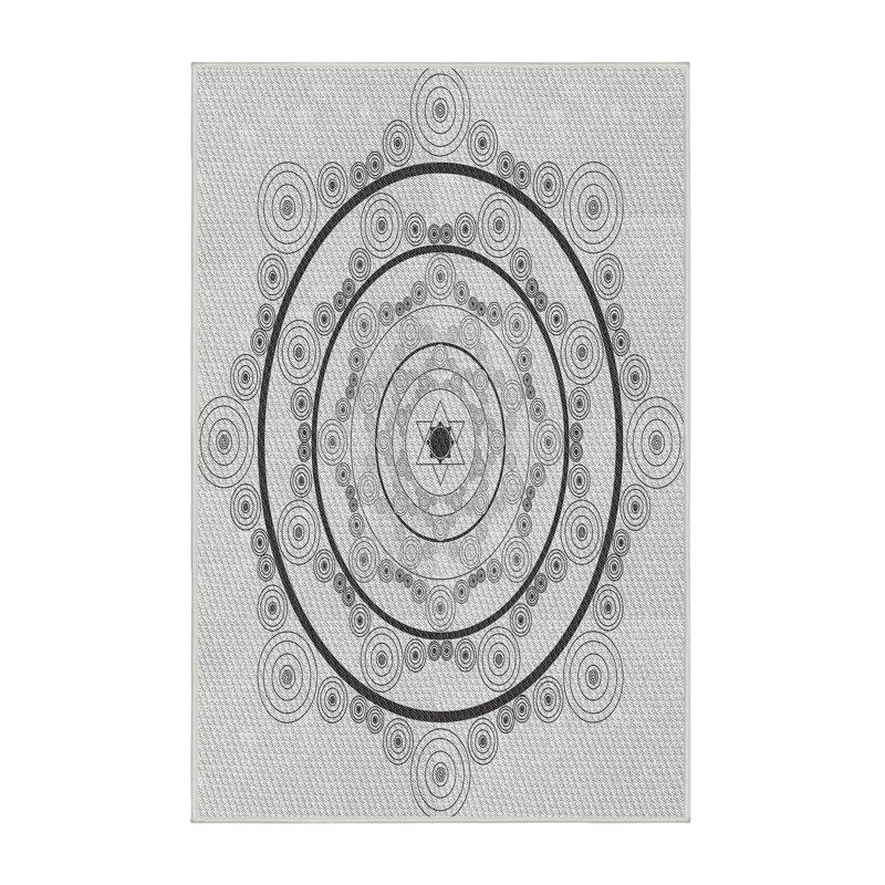 Tapis noir/gris tissé à la machine, Rectangle 7 pi x 10 pi