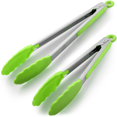 Zulay Kitchen Tongs For Cooking - 2 Pack 9" & 12" Stainless Steel Silicone Tong Set
