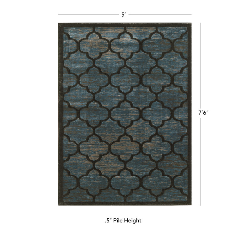 Tapis bleu / gris Alyster, Rectangle 5 pi x 7 pi 6 po
