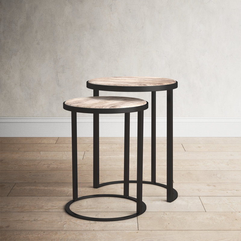 Akio Minimalist Nesting End Table Set, Black