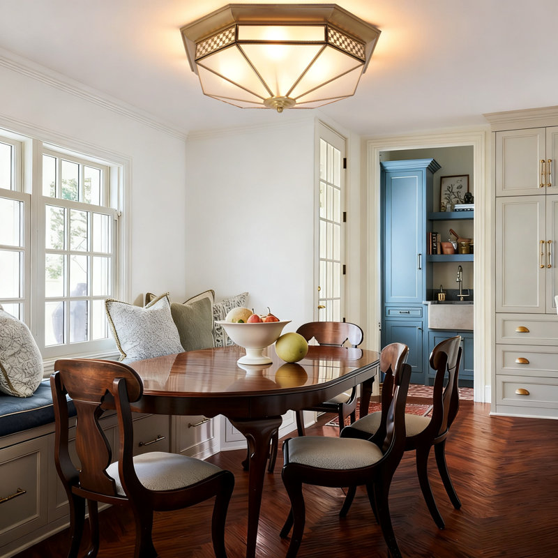 20" European Style Ceiling Light, Golden Glass Flush Mount Lamp for Bedroom Study Hallway Living Room