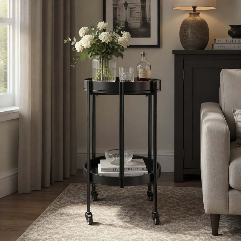 Table d'appoint ovale avec 2 tablettes, durable et élégante pour le divertissement à domicile, Noir