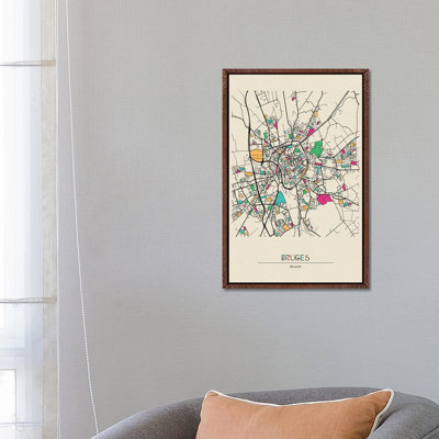 Bruges, Belgium Map 1 Piece Wall Art on Canvas