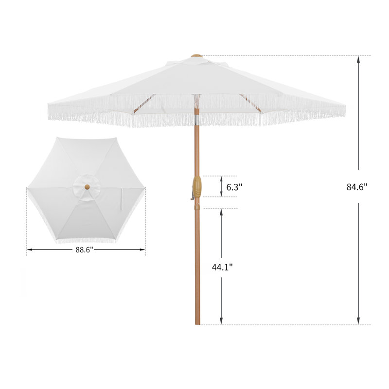 Parasol de patio 7,5 pi avec inclinaison et manivelle Arlmont & Co., Blanc / beige pompon