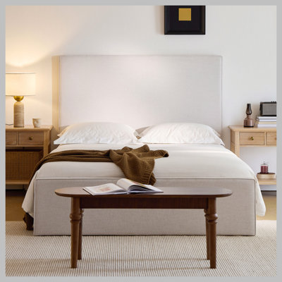 Lucas Tall Headboard Upholstered Bed / 52" High Headboard / Elegant Simplicity / No Box Spring Needed / Easy Assembly / Queen / Textured Ivory Canvas by Latitude Run