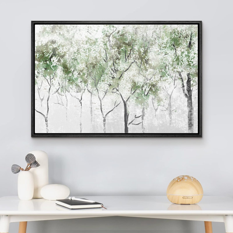 «Abstract Forest Rustic Pastel Green Spring Forest Tree Nature Abstract Landscape», reproduction d'art sur toile, Noir