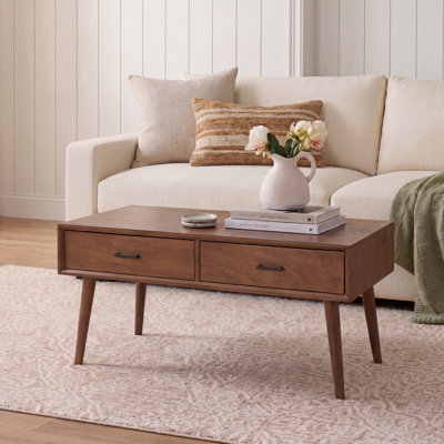 Élégante table basse avec rangement Foerster - Style campagnard belge avec 2 tiroirs pour le salon
